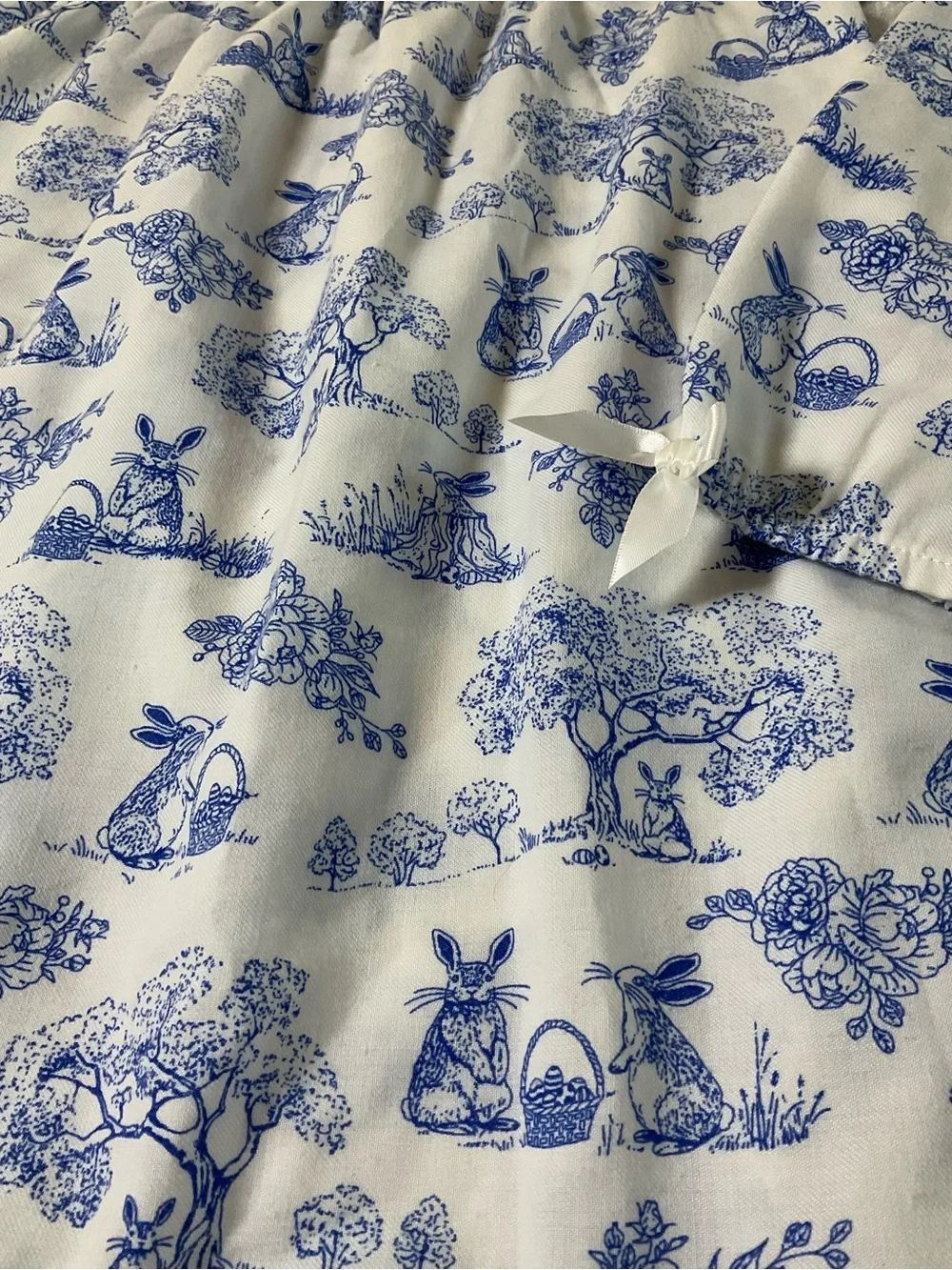 Gymboree White and Blue Bunny Print Long-Sleeve Nightgown Dress